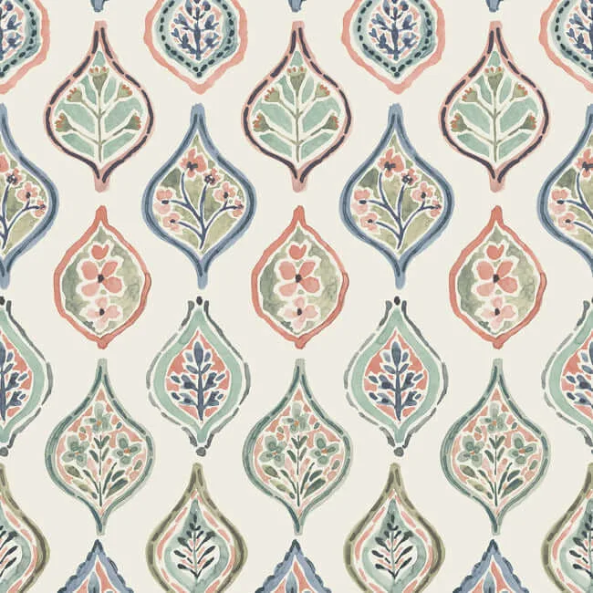 York Wallcoverings Marketplace Motif wallpaper, color Off White & Green, SKU MN1853