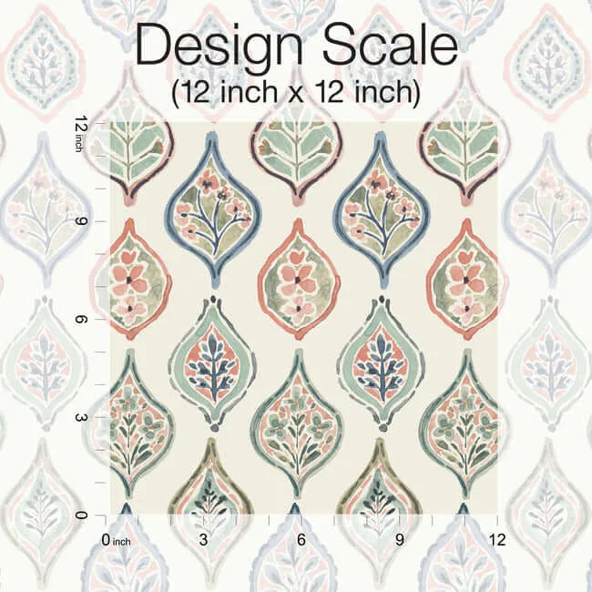 York Wallcoverings Marketplace Motif wallpaper, color Off White & Green, SKU MN1853