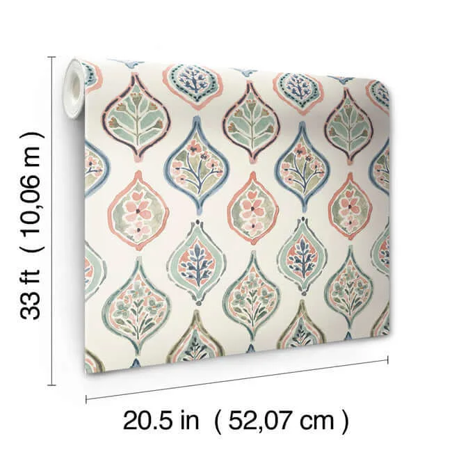 York Wallcoverings Marketplace Motif wallpaper, color Off White & Green, SKU MN1853
