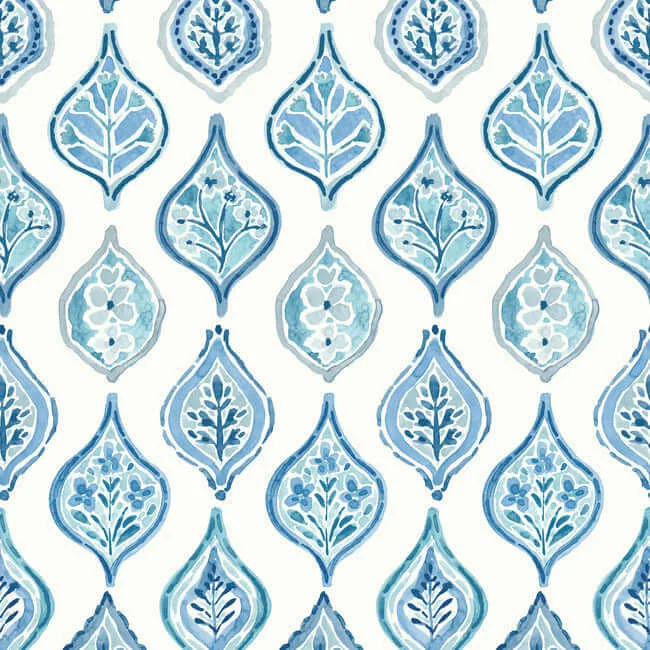 York Wallcoverings Marketplace Motif wallpaper, color White & Blue, SKU MN1850