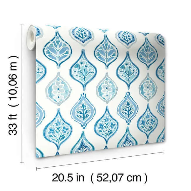 York Wallcoverings Marketplace Motif wallpaper, color White & Blue, SKU MN1850