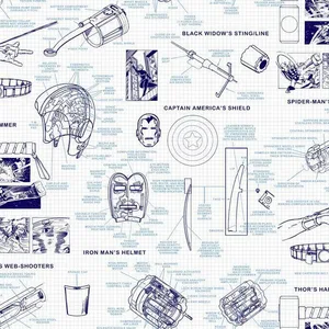 York Wallcoverings Marvels Heroes Schematics wallpaper, color Blue, SKU DI0935