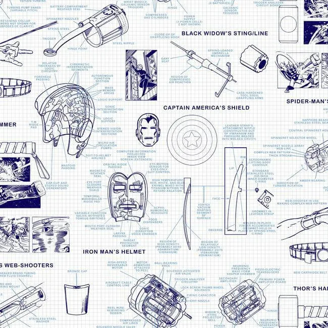 York Wallcoverings Marvels Heroes Schematics wallpaper, color Blue, SKU DI0935