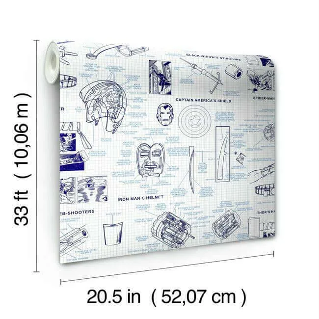 York Wallcoverings Marvels Heroes Schematics - Blue Wallpaper | Buy Online York Wallcoverings Marvels Heroes Schematics wallpaper, color Blue, SKU DI0935