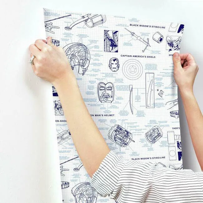 York Wallcoverings Marvels Heroes Schematics - Blue Wallpaper | Buy Online York Wallcoverings Marvels Heroes Schematics wallpaper, color Blue, SKU DI0935