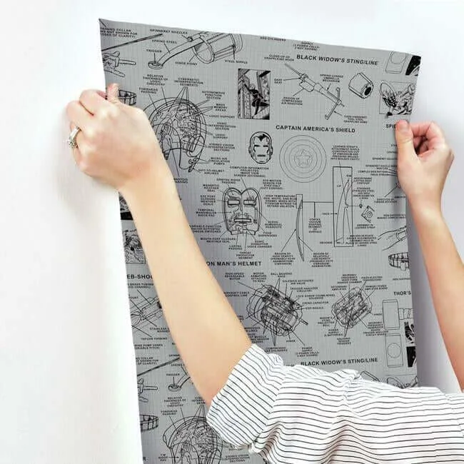 York Wallcoverings Marvels Heroes Schematics - Grey & Black Wallpaper | Buy Online York Wallcoverings Marvels Heroes Schematics wallpaper, color Grey & Black, SKU DI0936
