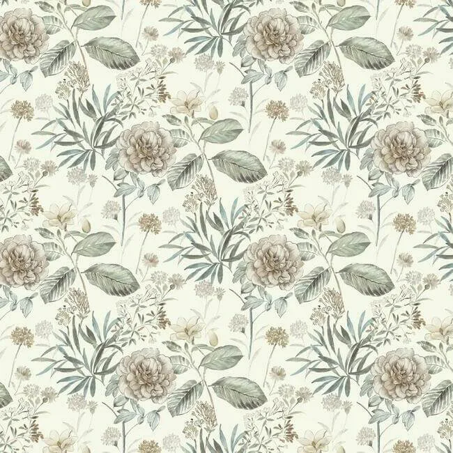 York Wallcoverings Midsummer Floral wallpaper, color Beige & Green, SKU TL1918
