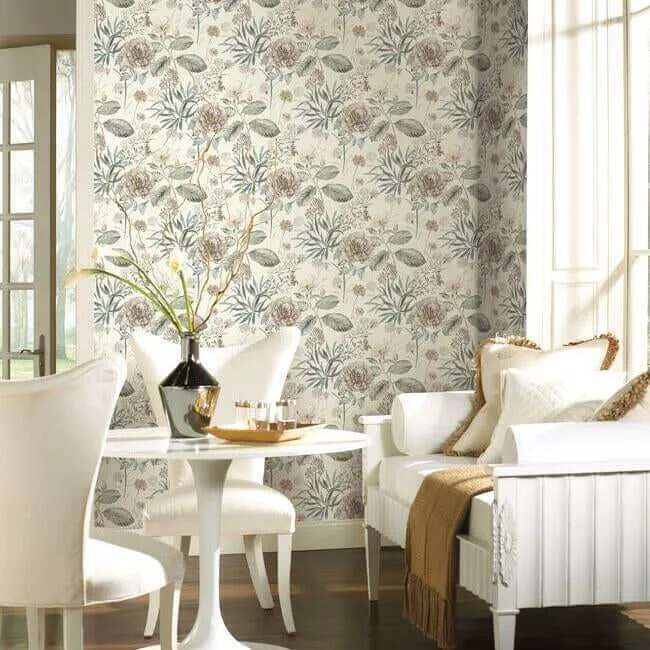 York Wallcoverings Midsummer Floral wallpaper, color Beige & Green, SKU TL1918