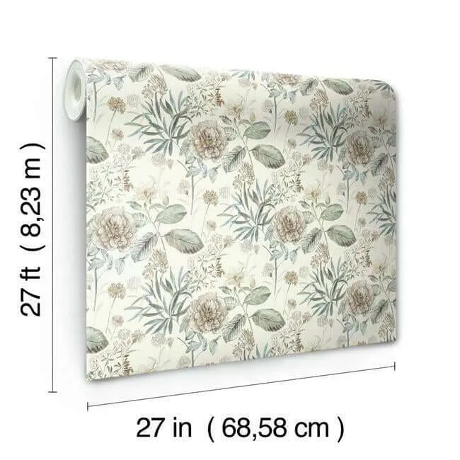 York Wallcoverings Midsummer Floral wallpaper, color Beige & Green, SKU TL1918