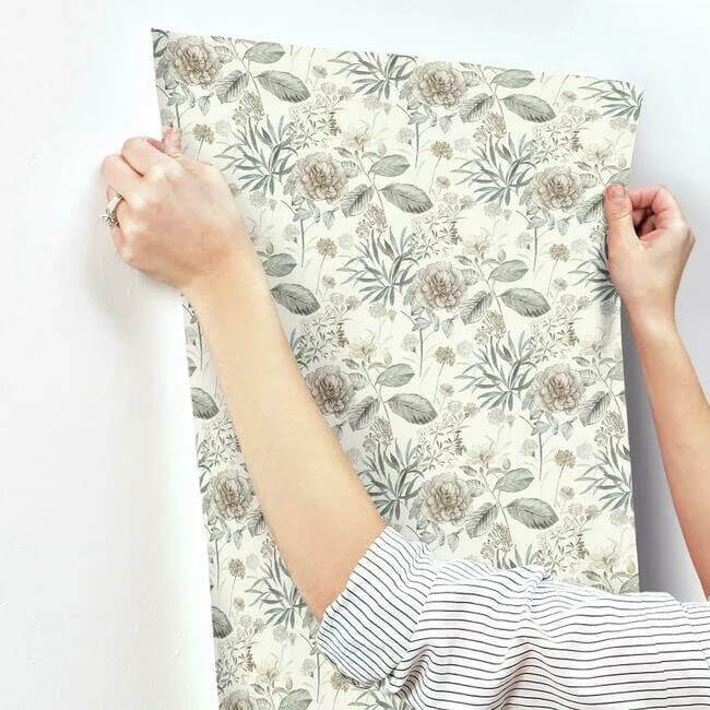 York Wallcoverings Midsummer Floral wallpaper, color Beige & Green, SKU TL1918