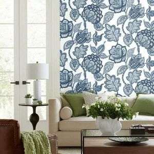 York Wallcoverings Midsummer Jacobean wallpaper, color White & Blue, SKU CY1535
