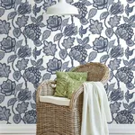 York Wallcoverings Midsummer Jacobean - White & Blue Wallpaper | Buy Online York Wallcoverings Midsummer Jacobean wallpaper, color White & Blue, SKU CY1535