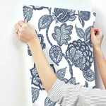 York Wallcoverings Midsummer Jacobean - White & Blue Wallpaper | Buy Online York Wallcoverings Midsummer Jacobean wallpaper, color White & Blue, SKU CY1535