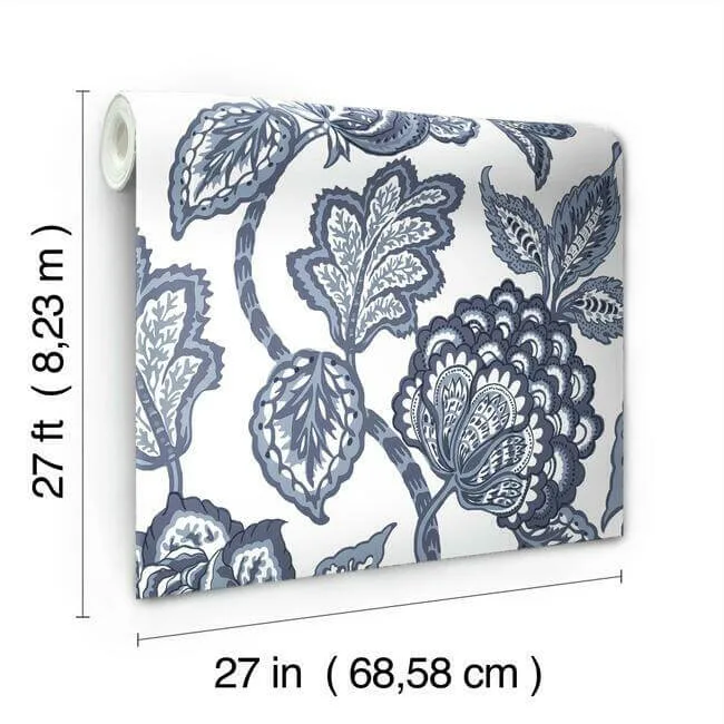 York Wallcoverings Midsummer Jacobean - White & Blue Wallpaper | Buy Online York Wallcoverings Midsummer Jacobean wallpaper, color White & Blue, SKU CY1535