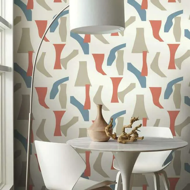 York Wallcoverings Modernist wallpaper, color Coral & Blue, SKU PSW1058RL