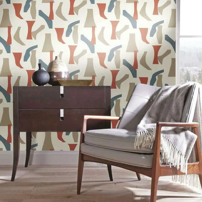York Wallcoverings Modernist - Coral & Blue Wallpaper | Buy Online York Wallcoverings Modernist wallpaper, color Coral & Blue, SKU PSW1058RL