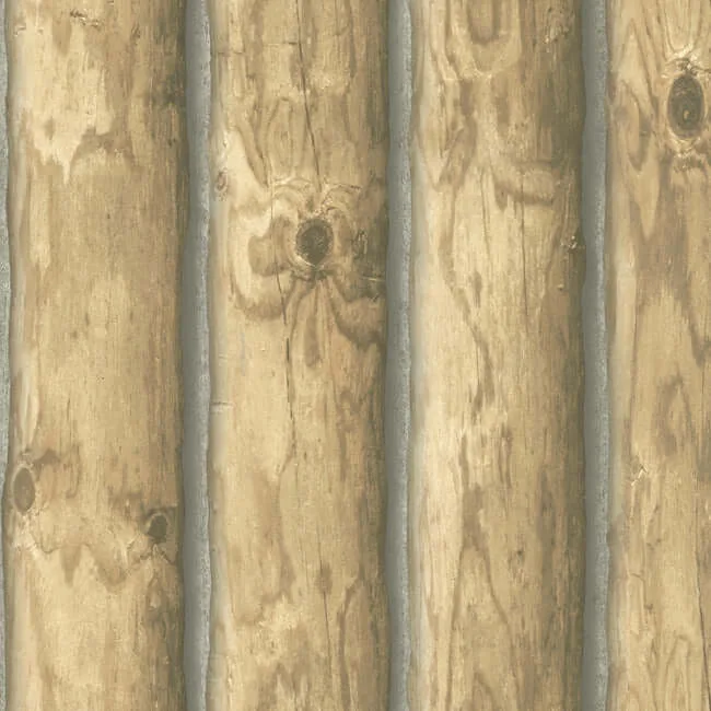 York Wallcoverings Mountain Logs wallpaper, color Light Brown, SKU CH7977