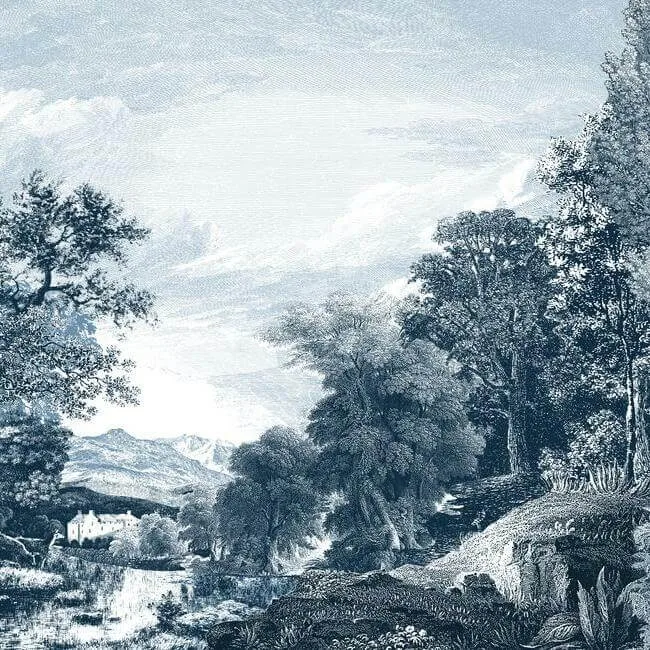 York Wallcoverings Provincial Scenic wallpaper, color Navy, SKU MU0271M