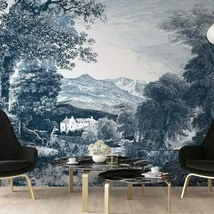 York Wallcoverings Provincial Scenic wallpaper, color Navy, SKU MU0271M