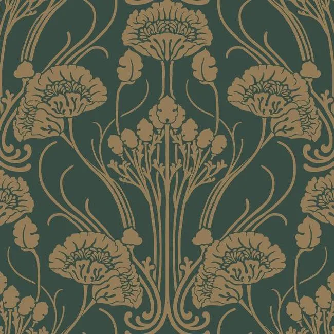 York Wallcoverings Nouveae Damask wallpaper, color Green, SKU CA1566