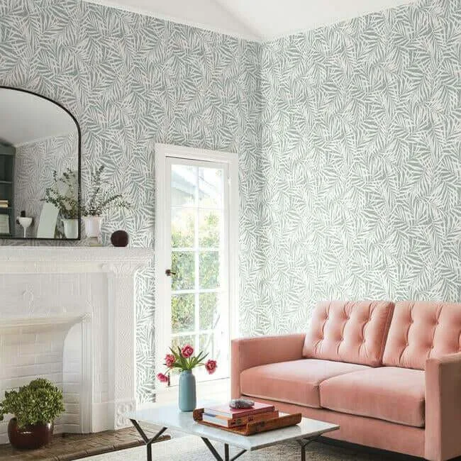 York Wallcoverings Oahu Fronds wallpaper, color Light Green & White, SKU CV4434