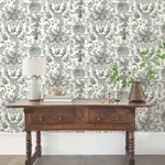 York Wallcoverings Old World Toile wallpaper, color Black & White, SKU AT4237