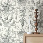 York Wallcoverings Old World Toile wallpaper, color Black & White, SKU AT4237