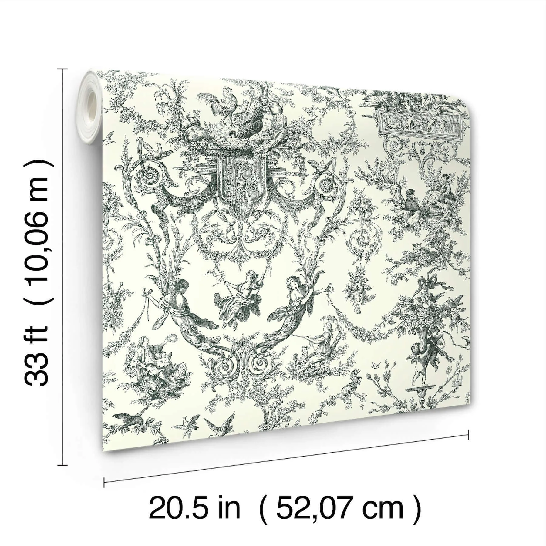 York Wallcoverings Old World Toile wallpaper, color Black & White, SKU AT4237