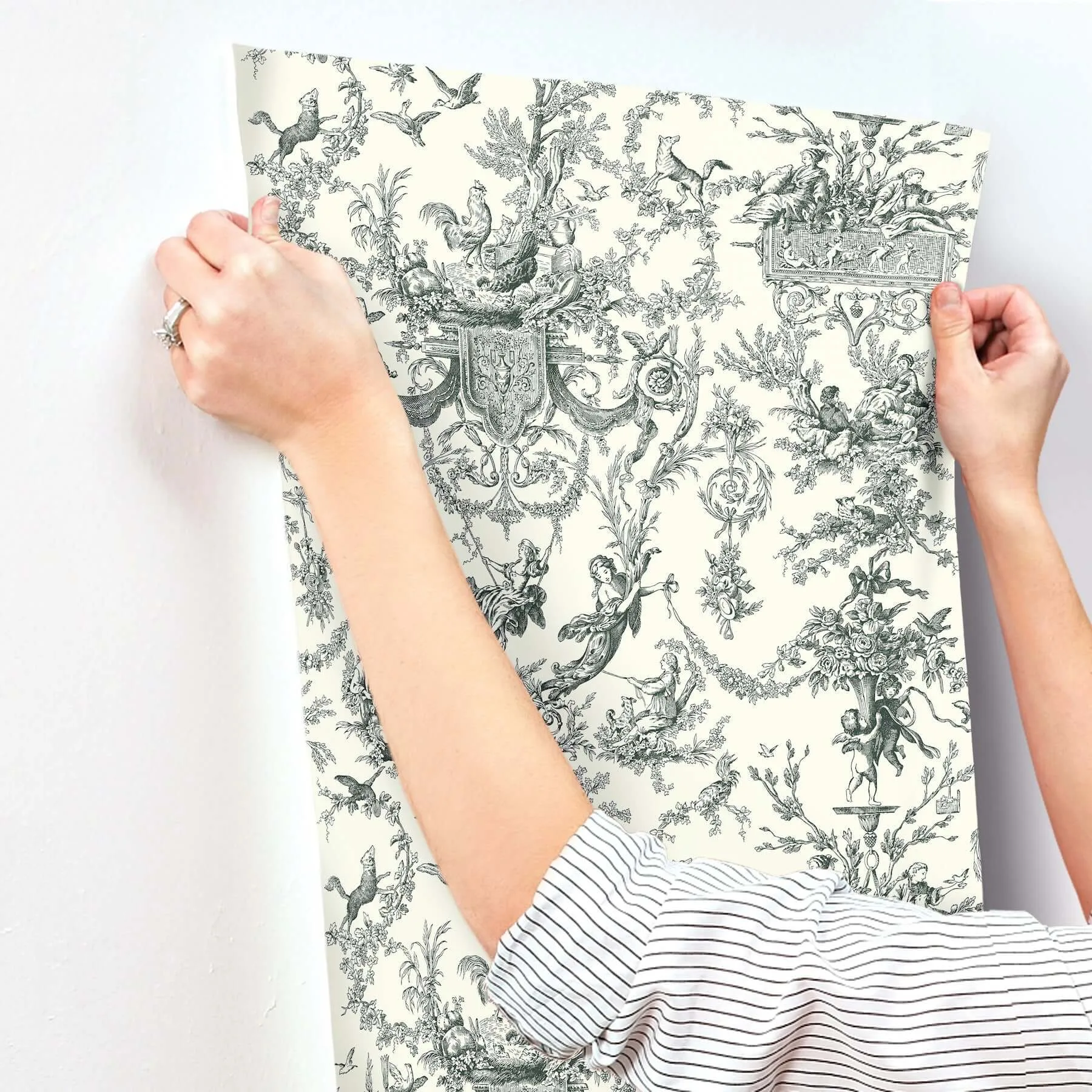 York Wallcoverings Old World Toile wallpaper, color Black & White, SKU AT4237