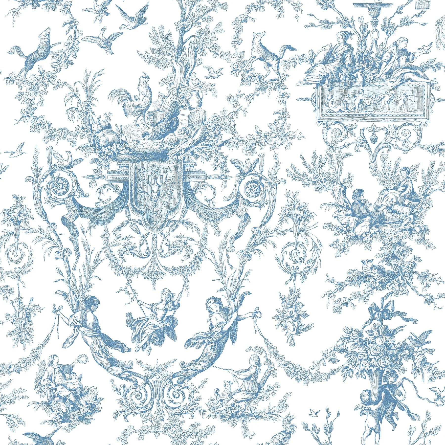 York Wallcoverings Old World Toile wallpaper, color Blue & White, SKU AT4241