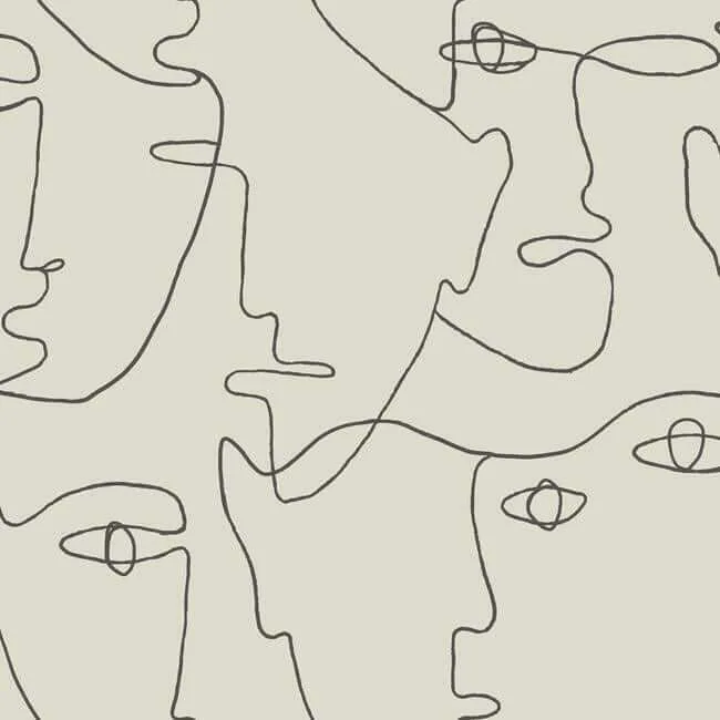 York Wallcoverings Pablo Portraits wallpaper, color Linen & Charcoal, SKU PSW1055RL