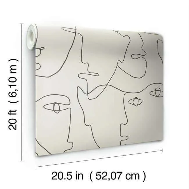 York Wallcoverings Pablo Portraits wallpaper, color Linen & Charcoal, SKU PSW1055RL