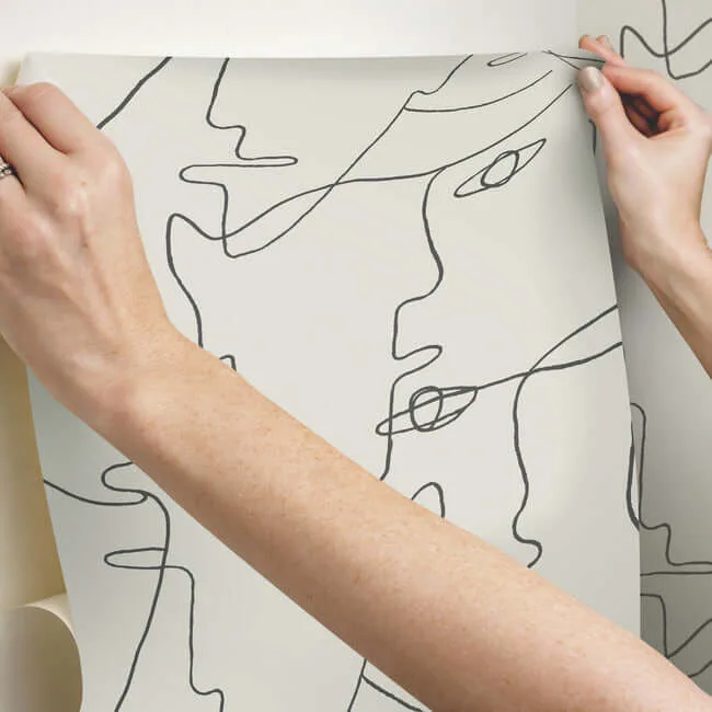 York Wallcoverings Pablo Portraits wallpaper, color Linen & Charcoal, SKU PSW1055RL