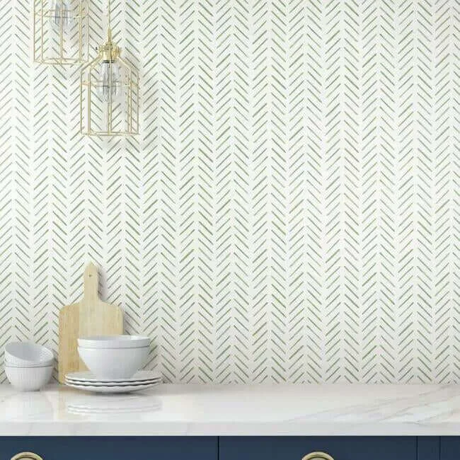 York Wallcoverings Painted Herringbone - Green Wallpaper | Buy Online York Wallcoverings Painted Herringbone wallpaper, color Green, SKU CV4452