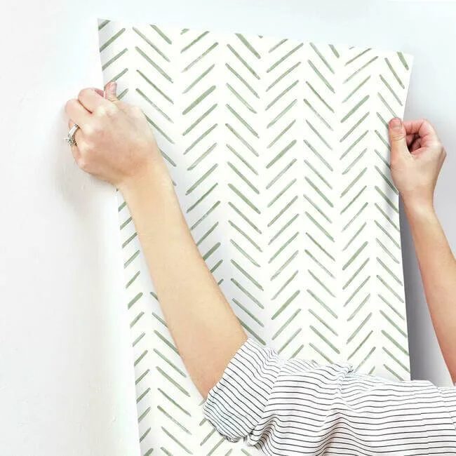 York Wallcoverings Painted Herringbone - Green Wallpaper | Buy Online York Wallcoverings Painted Herringbone wallpaper, color Green, SKU CV4452