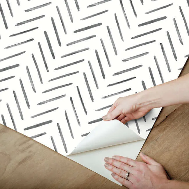 York Wallcoverings Painted Herringbone wallpaper, color Black, SKU PSW1525RL
