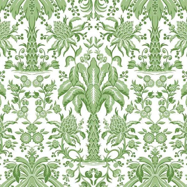 York Wallcoverings Palmetto Palm Damask wallpaper, color Green, SKU DM5011