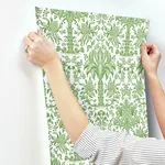 York Wallcoverings Palmetto Palm Damask wallpaper, color Green, SKU DM5011