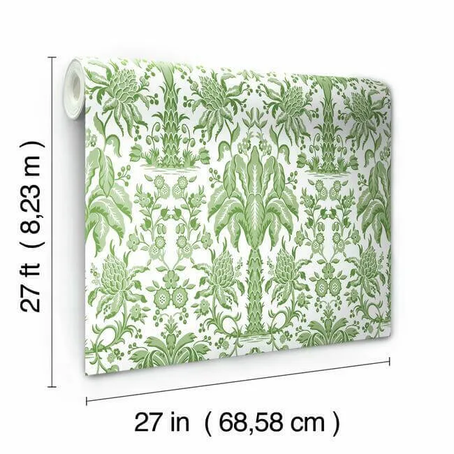 York Wallcoverings Palmetto Palm Damask wallpaper, color Green, SKU DM5011
