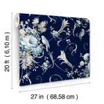York Wallcoverings Parrots with Floral Bouquets - Navy Wallpaper | Buy Online York Wallcoverings Parrots with Floral Bouquets wallpaper, color Navy, SKU PSW1360RL