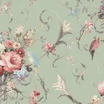 York Wallcoverings Parrots with Floral Bouquets - Eucalyptus Wallpaper | Buy Online York Wallcoverings Parrots with Floral Bouquets wallpaper, color Eucalyptus, SKU PSW1361RL