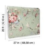 York Wallcoverings Parrots with Floral Bouquets - Eucalyptus Wallpaper | Buy Online York Wallcoverings Parrots with Floral Bouquets wallpaper, color Eucalyptus, SKU PSW1361RL