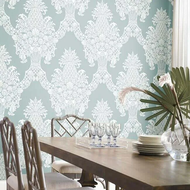 York Wallcoverings Pineapple Plantation wallpaper, color Blue, SKU DM4973