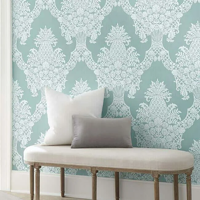 York Wallcoverings Pineapple Plantation wallpaper, color Blue, SKU DM4973