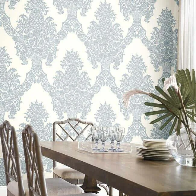 York Wallcoverings Pineapple Plantation wallpaper, color Periwinkle & White, SKU DM4974