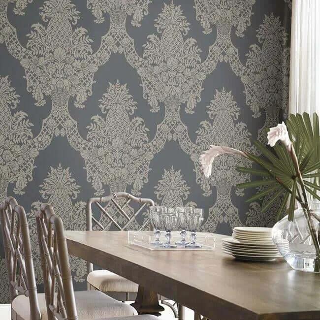 York Wallcoverings Pineapple Plantation - Grey Wallpaper | Buy Online York Wallcoverings Pineapple Plantation wallpaper, color Grey, SKU DM4975