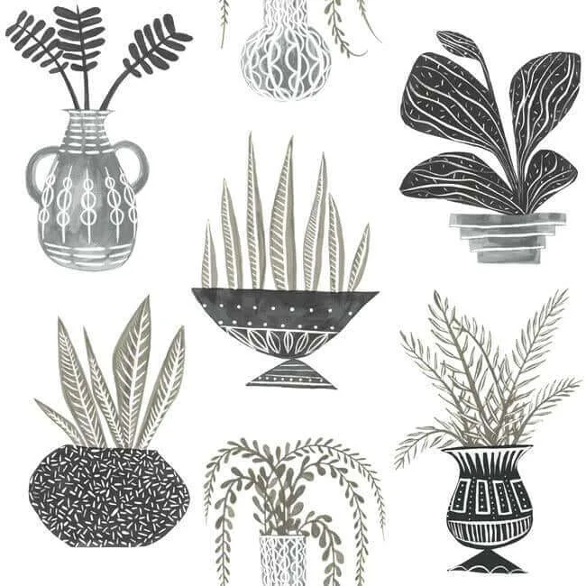York Wallcoverings Plant Party wallpaper, color Black, SKU PSW1251RL