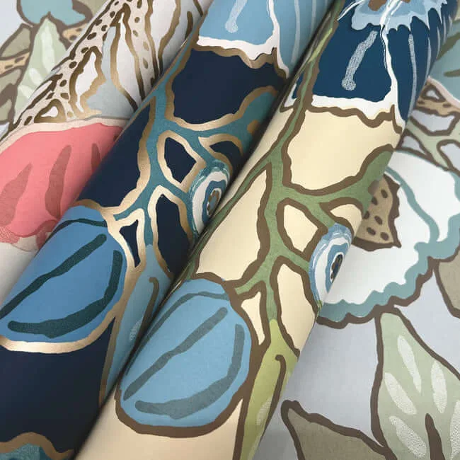 York Wallcoverings Poppies - Black & Blue Metallic Wallpaper | Buy Online York Wallcoverings Poppies wallpaper, color Black & Blue Metallic, SKU GO8312