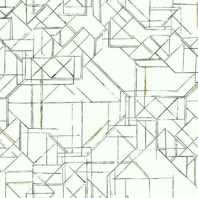 York Wallcoverings Prism Schematics wallpaper, color Black & Gold, SKU PSW1050RL