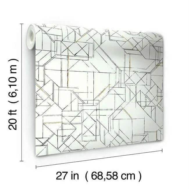 York Wallcoverings Prism Schematics wallpaper, color Black & Gold, SKU PSW1050RL
